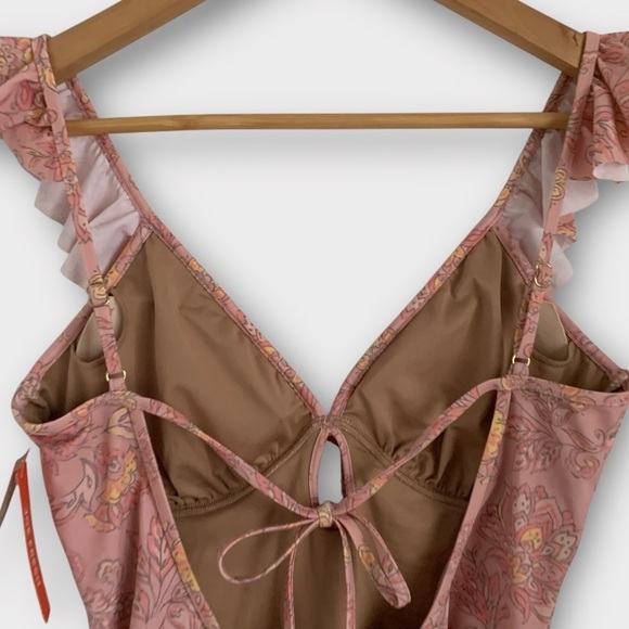Joe Fresh x Roxy Earle Floral Ruffle One Piece Swimsuit Pink Sz S - Picture 4 of 7